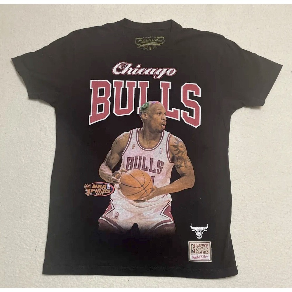 Mitchell Ness Rodman 1991 T Shirt Men's Medium Black Short Sleeve Chicago Bulls